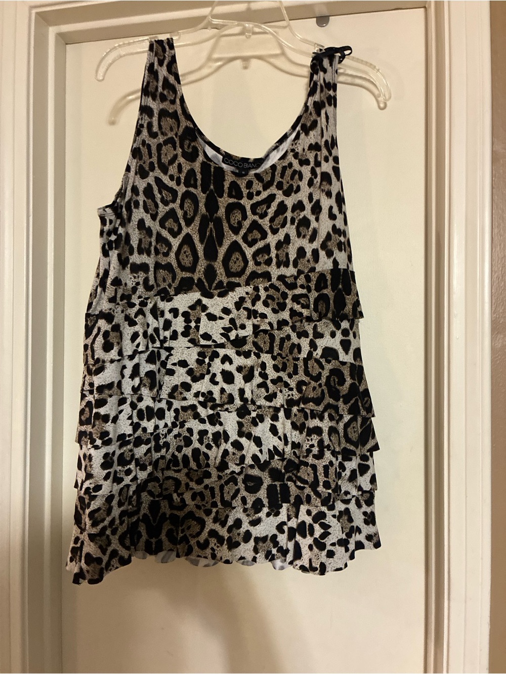 Coco Bianco Leopard Tiered Tank Top - Black, White, Taupe